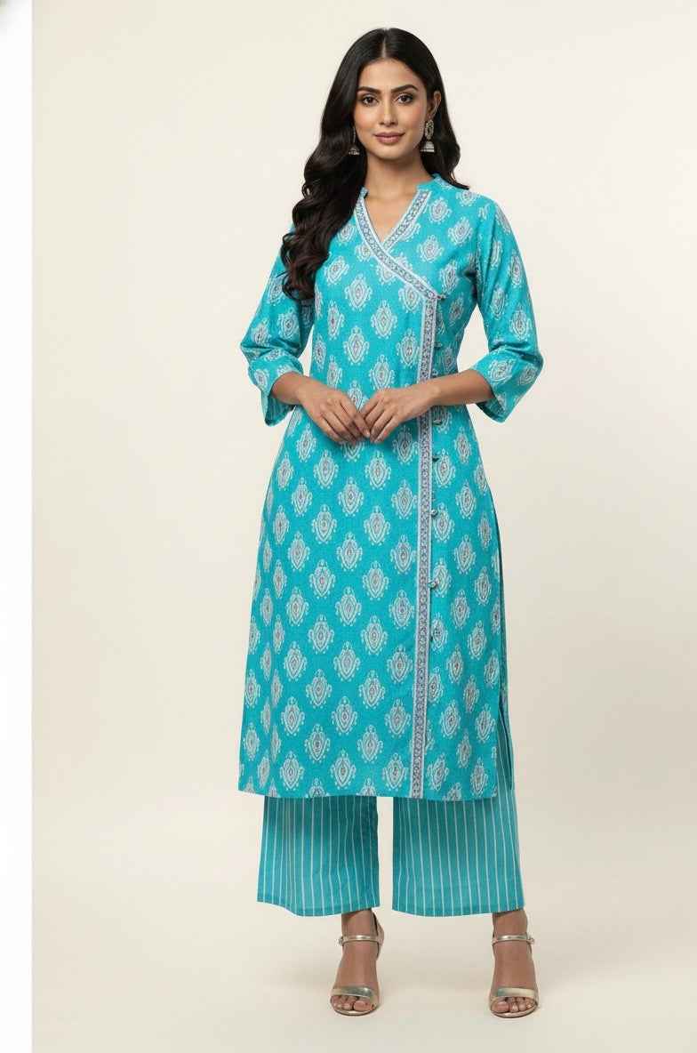 Three Piece Pure Cotton Angrakha Style Dupatta Set ANG001