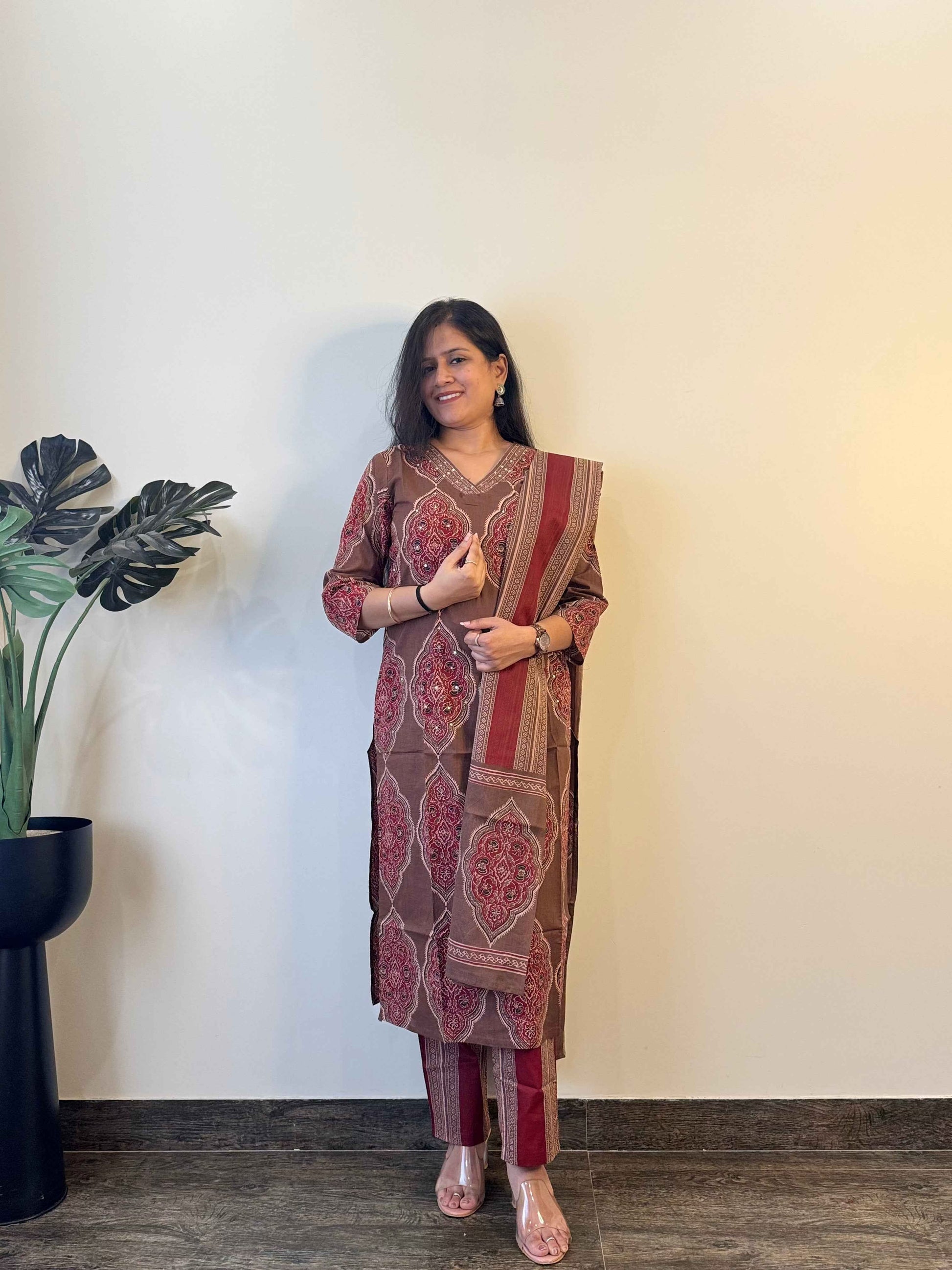 Pure Cotton Ajrakh  Print Dupatta Set