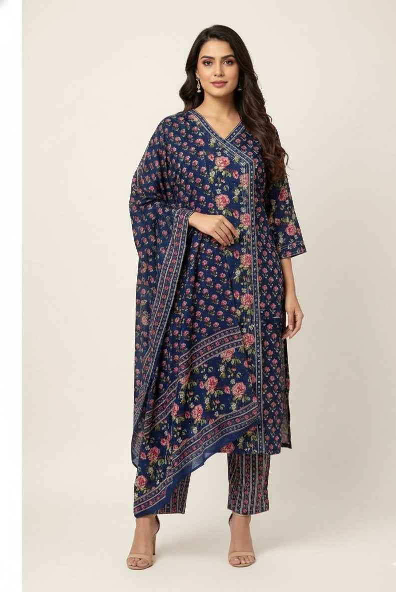 Three Piece Pure Cotton Angrakha Style Dupatta Set ANG002