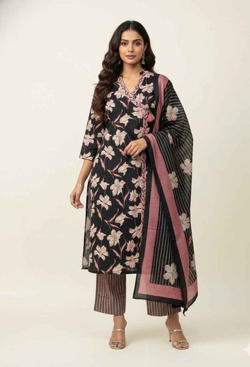 Three Piece Pure Cotton Angrakha Style Dupatta Set ANG003