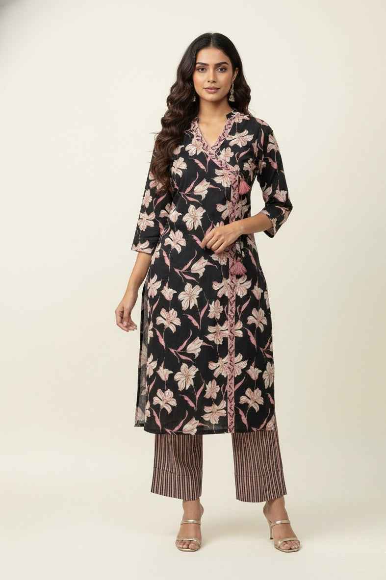 Three Piece Pure Cotton Angrakha Style Dupatta Set ANG003