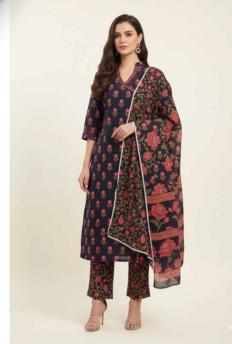 Three Piece Pure Cotton Angrakha Style Dupatta Set ANG004