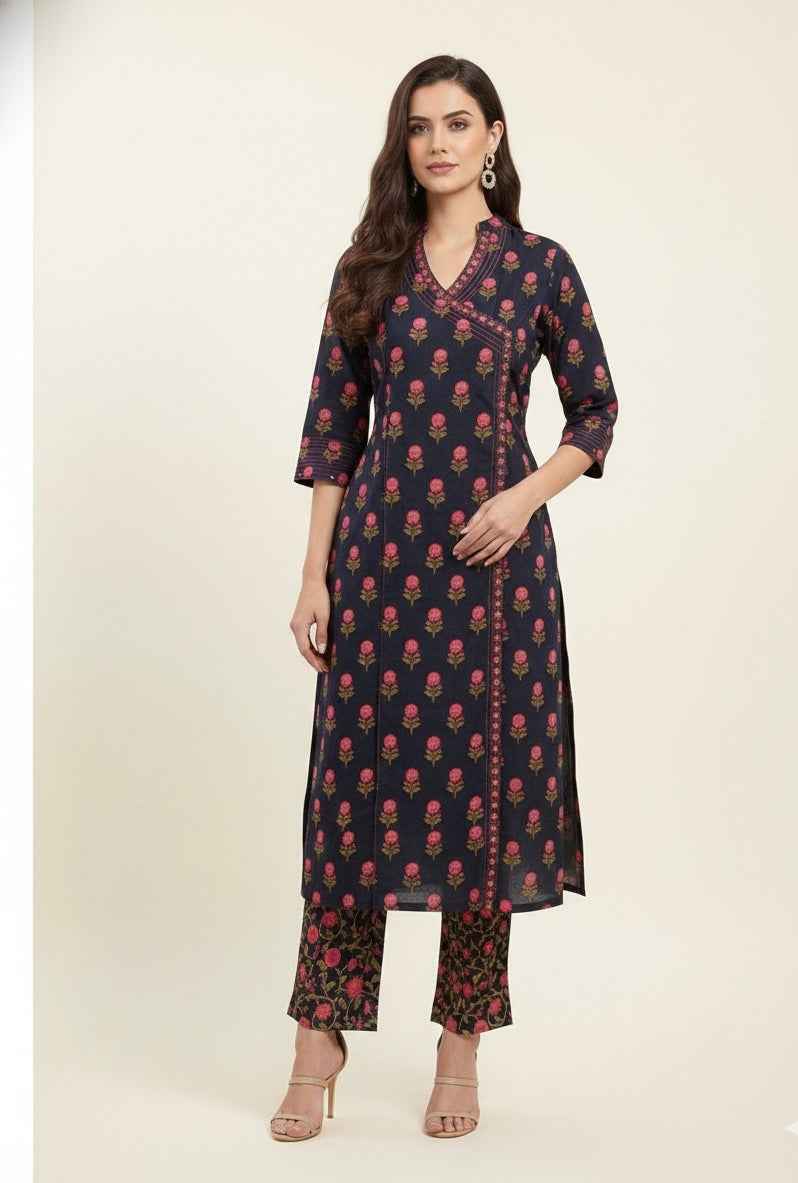 Three Piece Pure Cotton Angrakha Style Dupatta Set ANG004