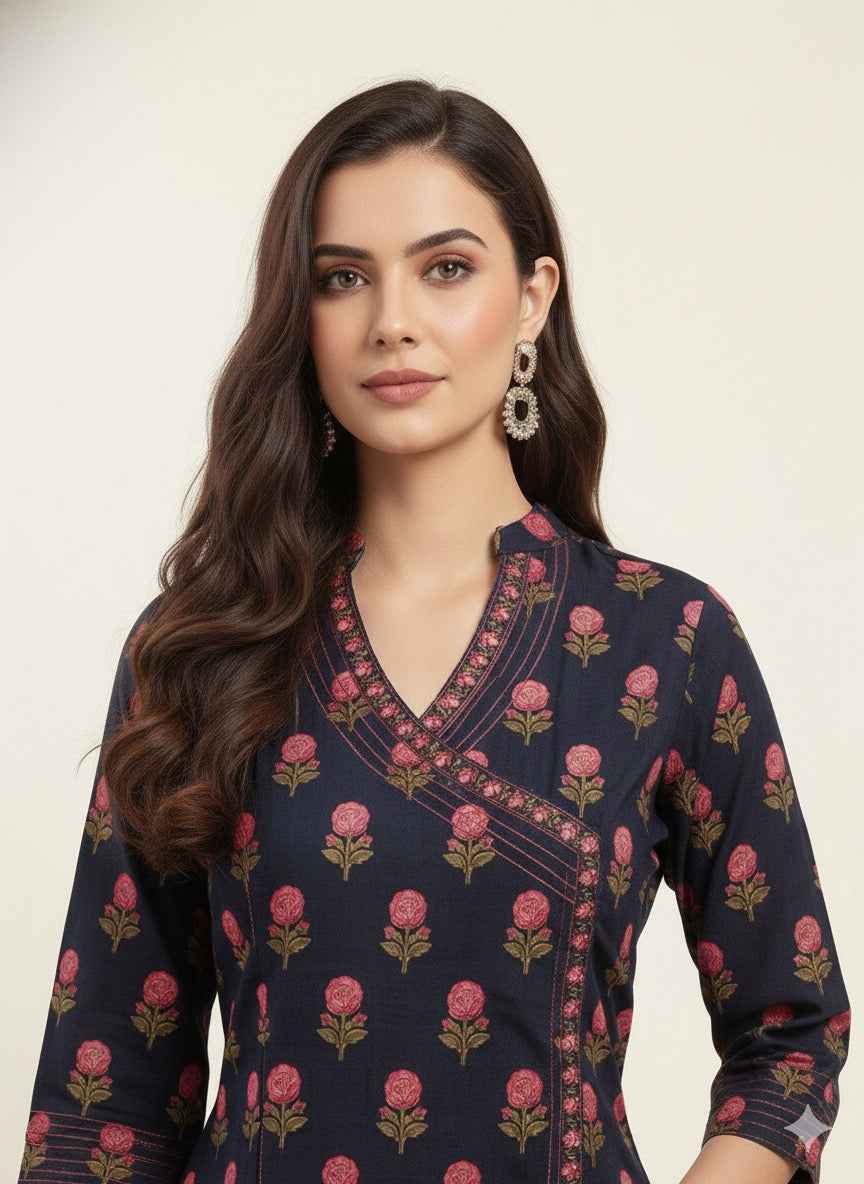 Three Piece Pure Cotton Angrakha Style Dupatta Set ANG004