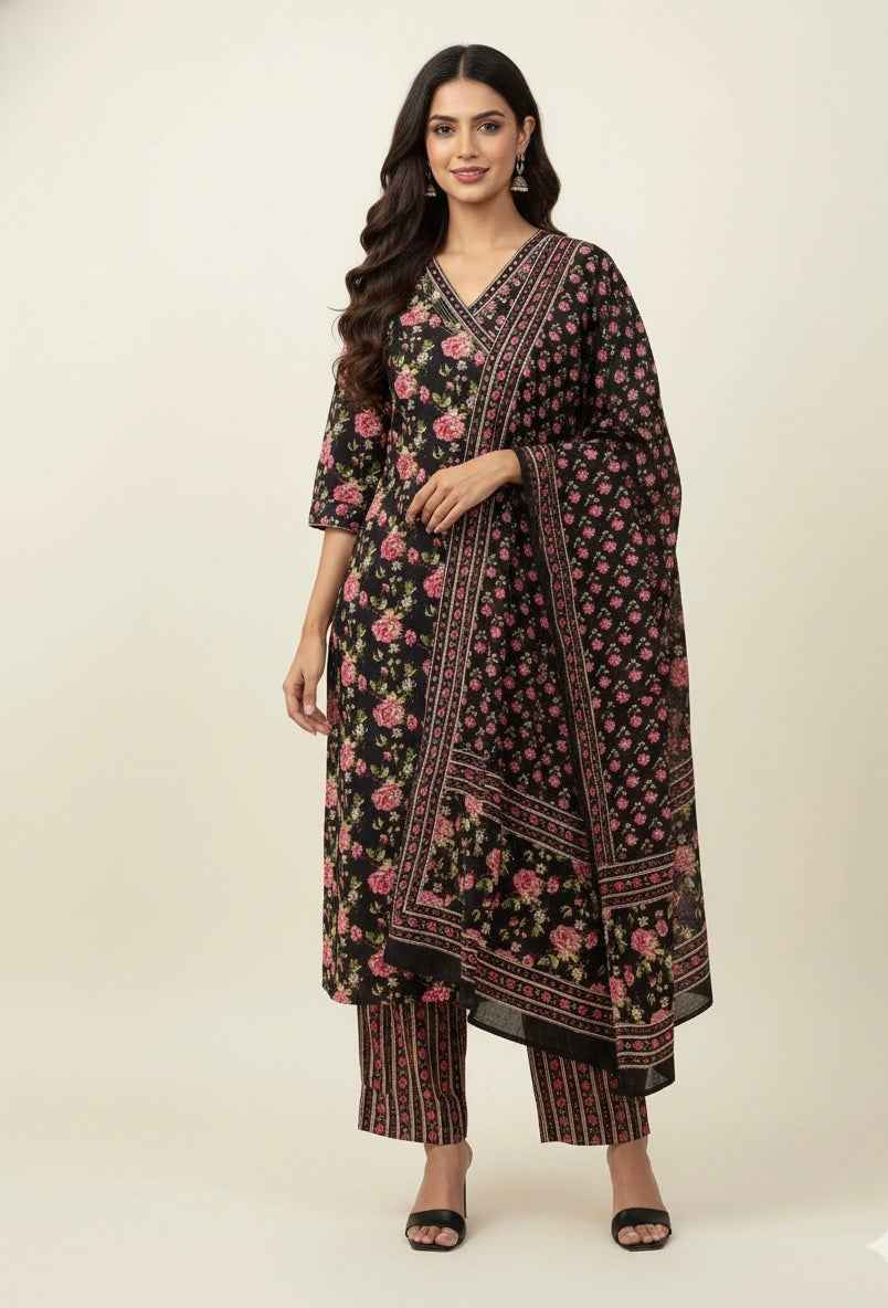 Three Piece Pure Cotton Angrakha Style Dupatta Set ANG005