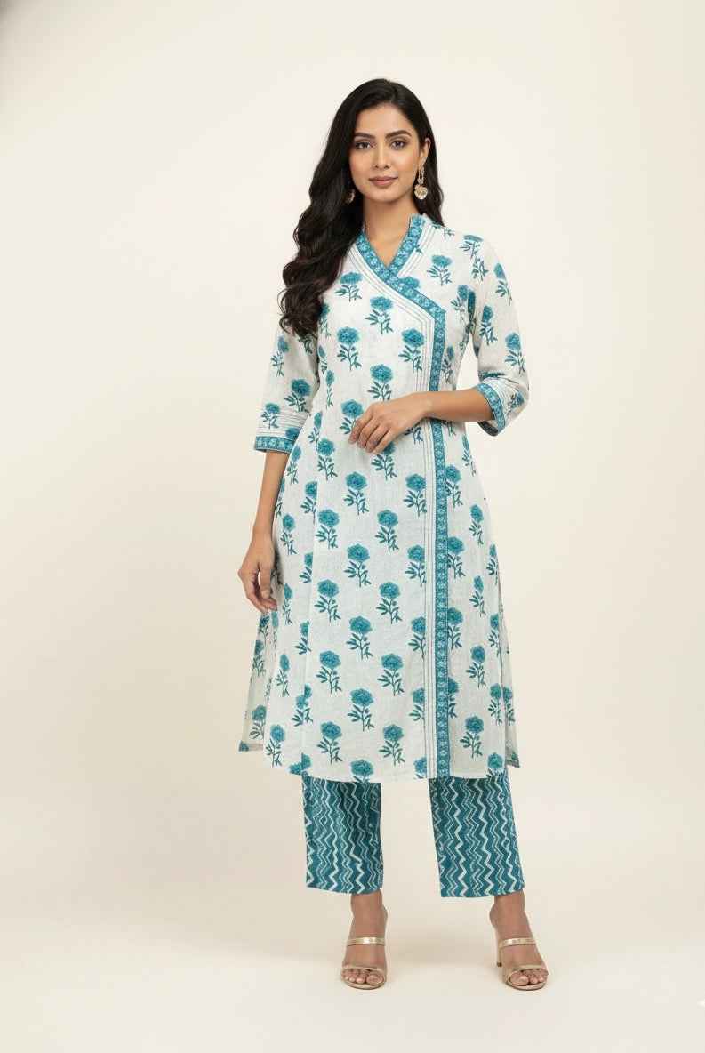 Three Piece Pure Cotton Angrakha Style Dupatta Set ANG006