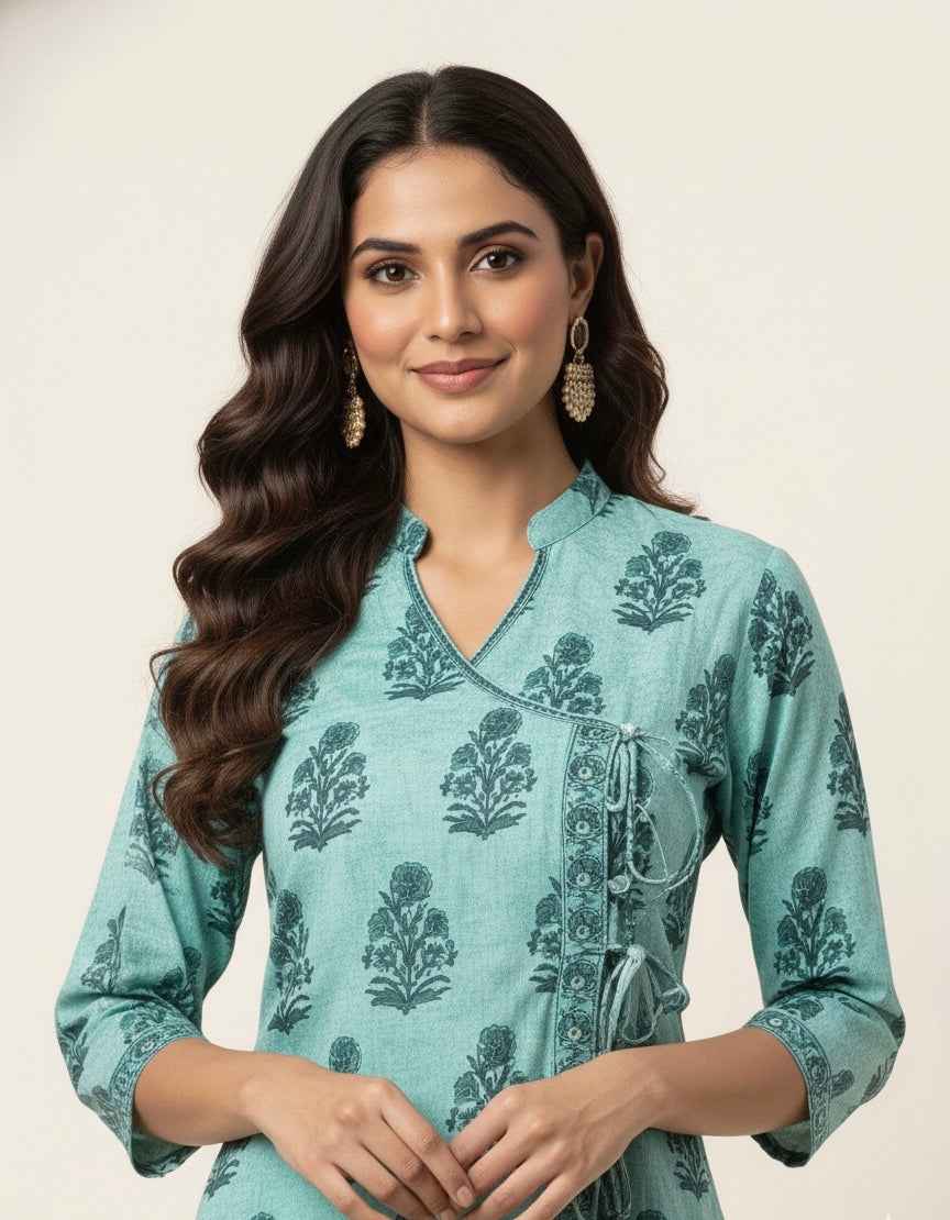 Three Piece Pure Cotton Angrakha Style Dupatta Set ANG007