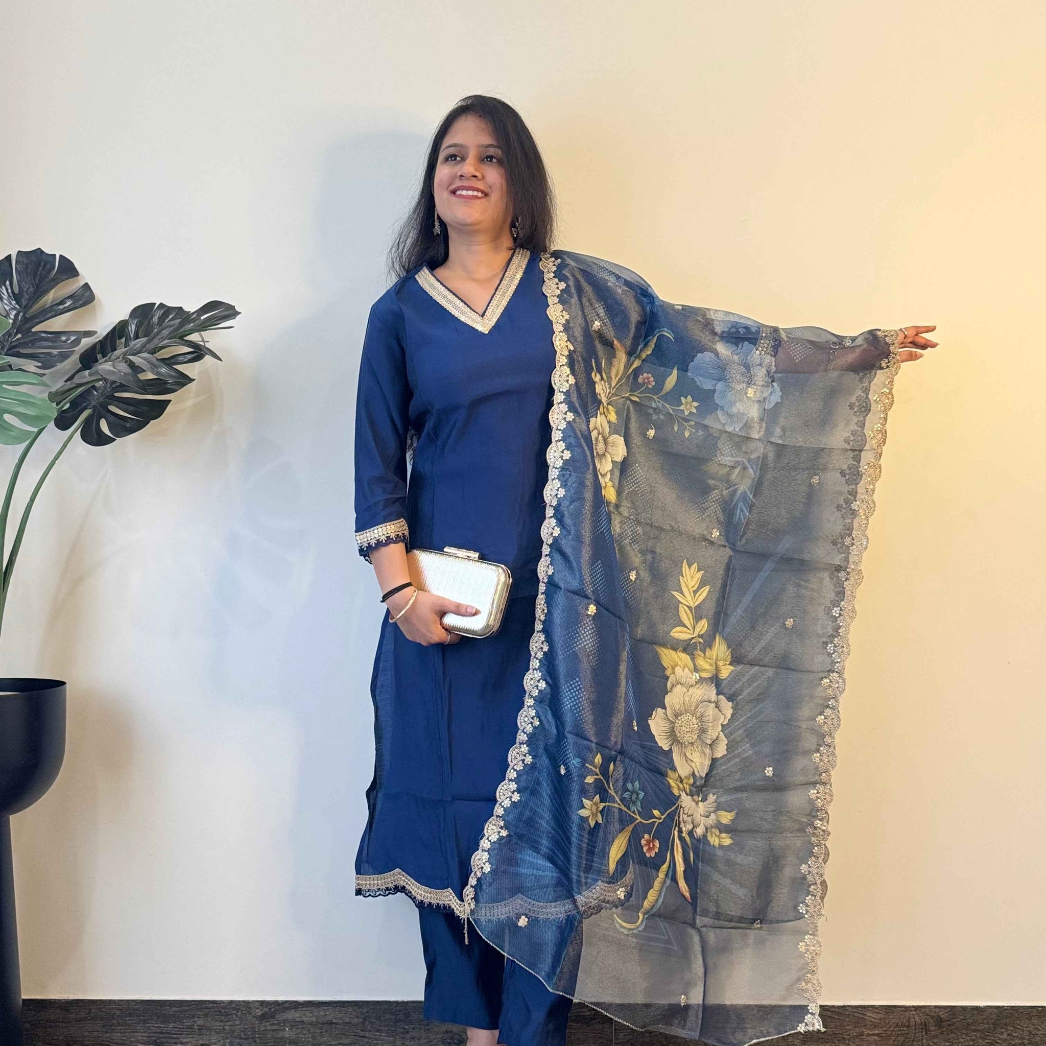 Deep Blue Pure Muslin Dupatta Set