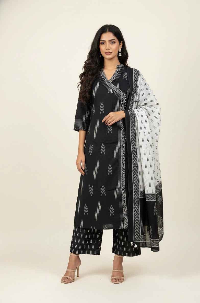 Three Piece Pure Cotton Angrakha Style Dupatta Set ANG008