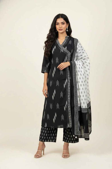 Three Piece Pure Cotton Angrakha Style Dupatta Set ANG008