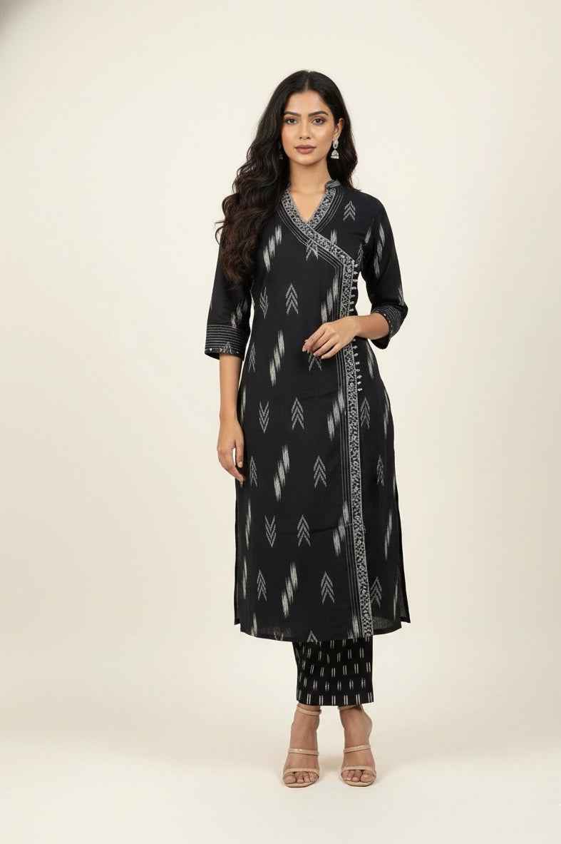 Three Piece Pure Cotton Angrakha Style Dupatta Set ANG008