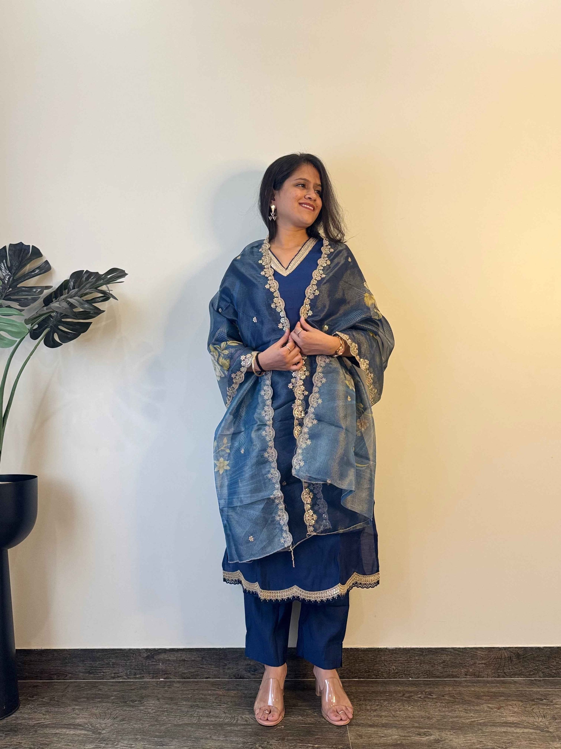 Deep Blue Pure Muslin Dupatta Set