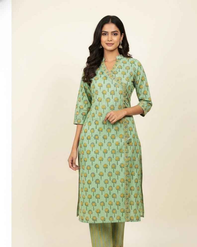 Three Piece Pure Cotton Angrakha Style Dupatta Set ANG009