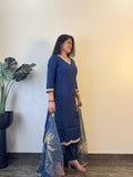 Deep Blue Pure Muslin Dupatta Set