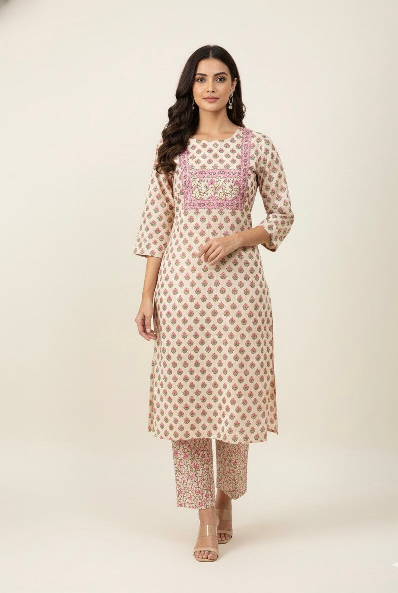 Pure Cotton Floral Print Three Piece Dupatta Set CS0210