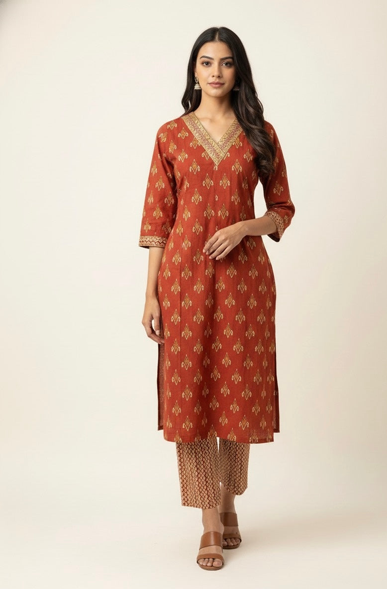 Pure Cotton Floral Print Three Piece Dupatta Set CS0208