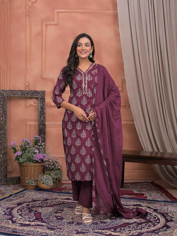Hand Block Butta Print Cotton Dupatta Set