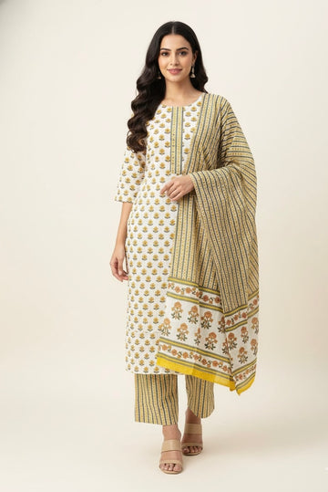 Pure Cotton Floral Print Three Piece Dupatta Set CS0207