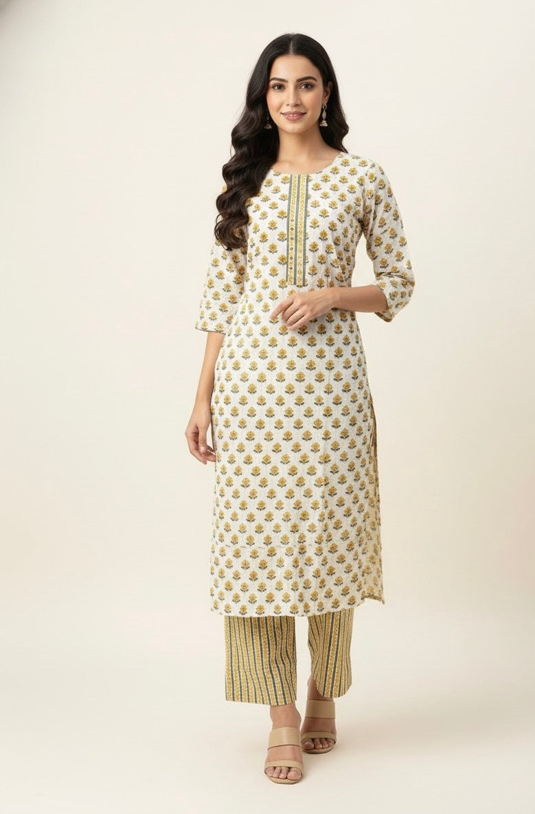 Pure Cotton Floral Print Three Piece Dupatta Set CS0207