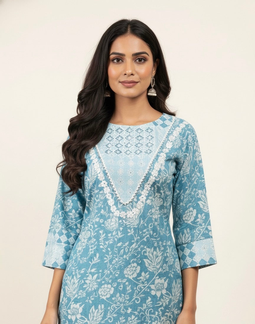 Pure Cotton Floral Print Three Piece Dupatta Set CS0206