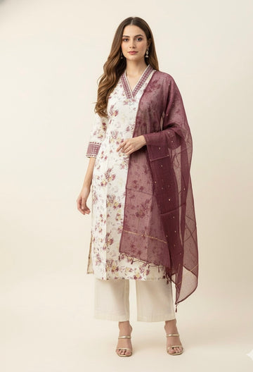 Pure Cotton Floral Print Three Piece Dupatta Set CS0204