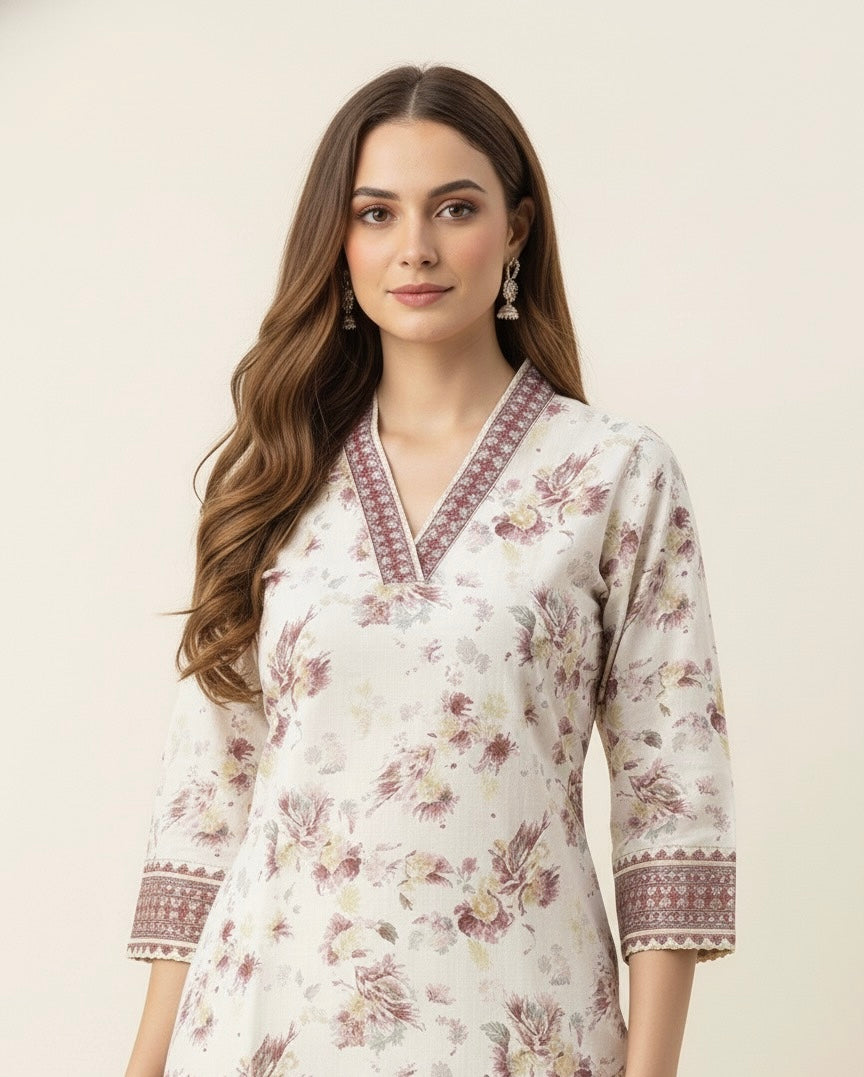 Pure Cotton Floral Print Three Piece Dupatta Set CS0204