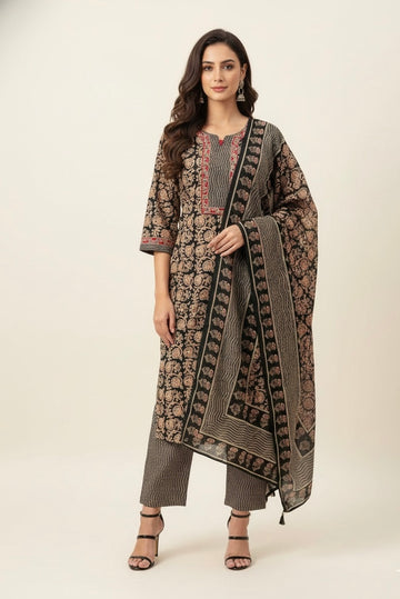 Pure Cotton Floral Print Three Piece Dupatta Set CS0205