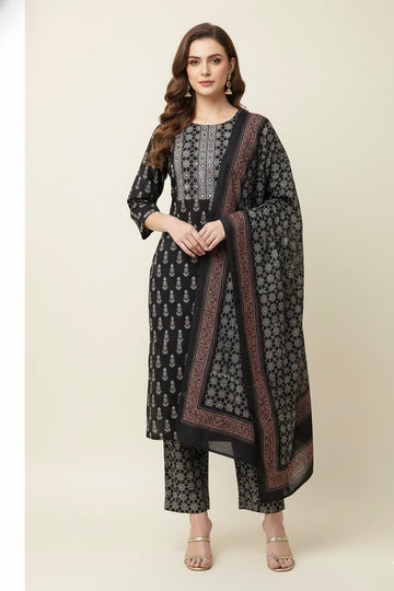 Pure Cotton Floral Print Three Piece Dupatta Set CS0203