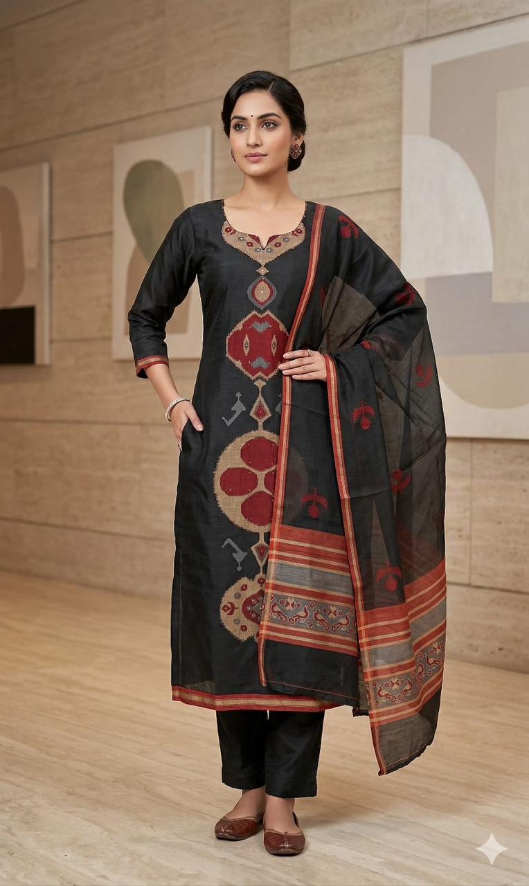 Premium Chanderi slik Three Piece Dupatta Set   CS0313