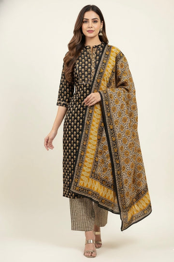 Pure Cotton Floral Print Three Piece Dupatta Set CS0202