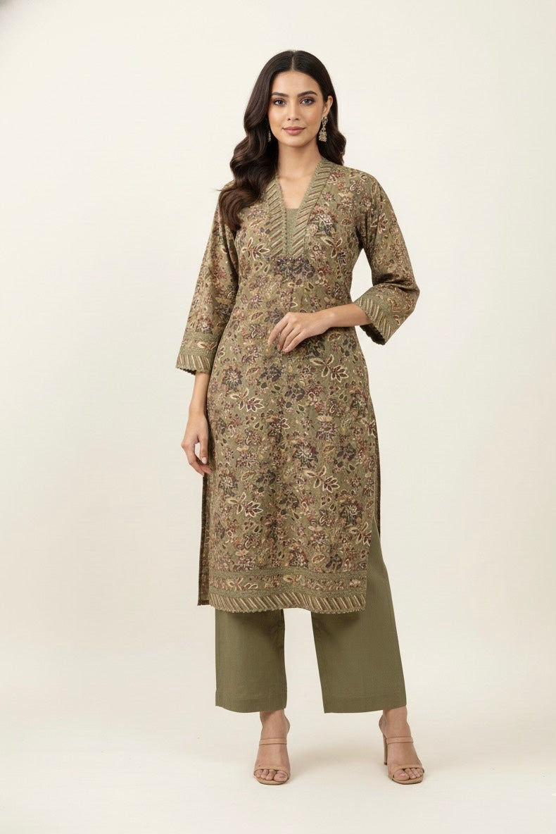 Pure Cotton Floral Print Three Piece Dupatta Set CS0199