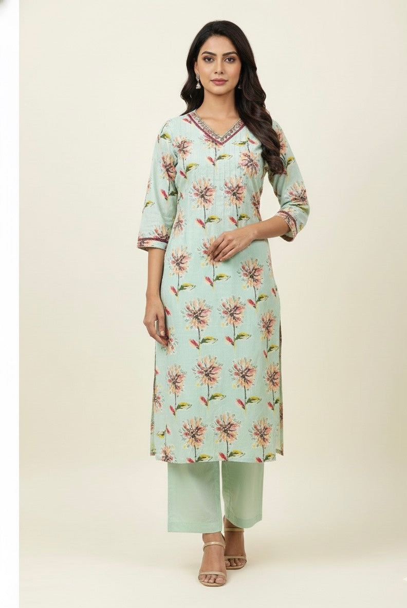 Pure Cotton Floral Print Three Piece Dupatta Set CS0201