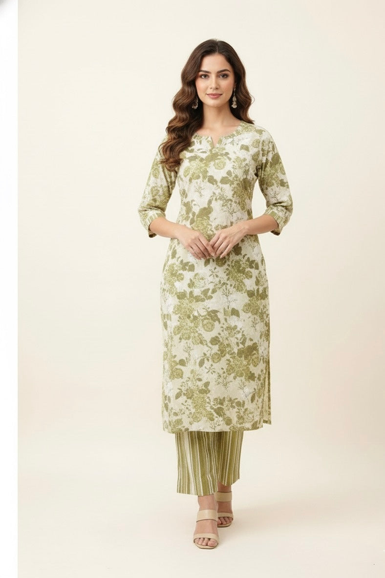 Pure Cotton Floral Print Three Piece Dupatta Set CS0195