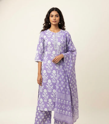 Pure Cotton Floral Print Three Piece Dupatta Set CS0197