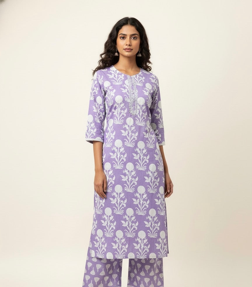 Pure Cotton Floral Print Three Piece Dupatta Set CS0197