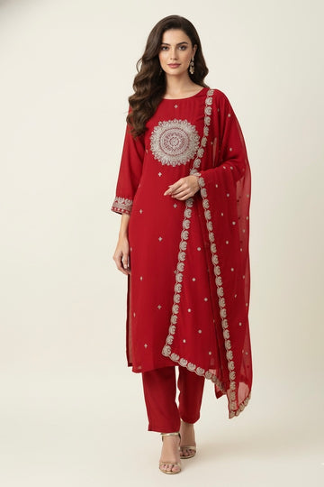 Premium Mul Chanderi With Hand Work Dupatta Set MLC018