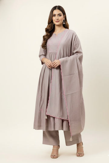 Pure Mul Chanderi Anarkali Dupatta Set With Embroidery Work ANK014