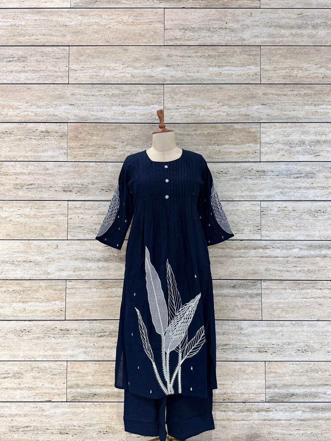 Cotton Flex Two Piece Pant Set With Embroidery