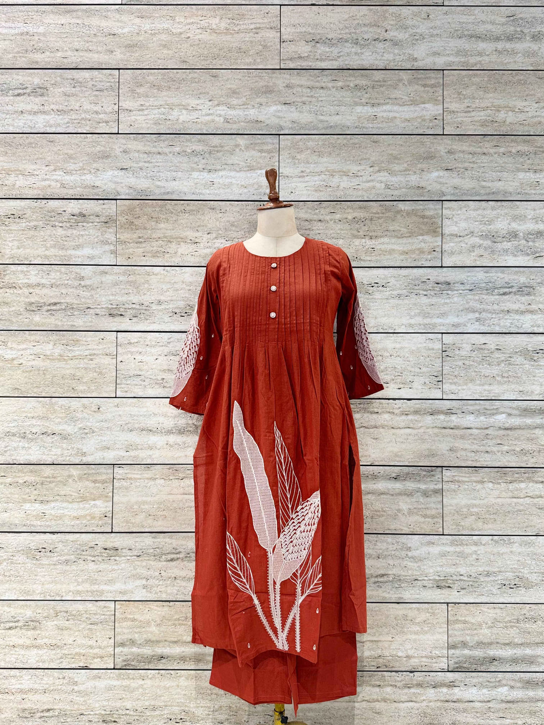 Cotton Flex Two Piece Pant Set With Embroidery