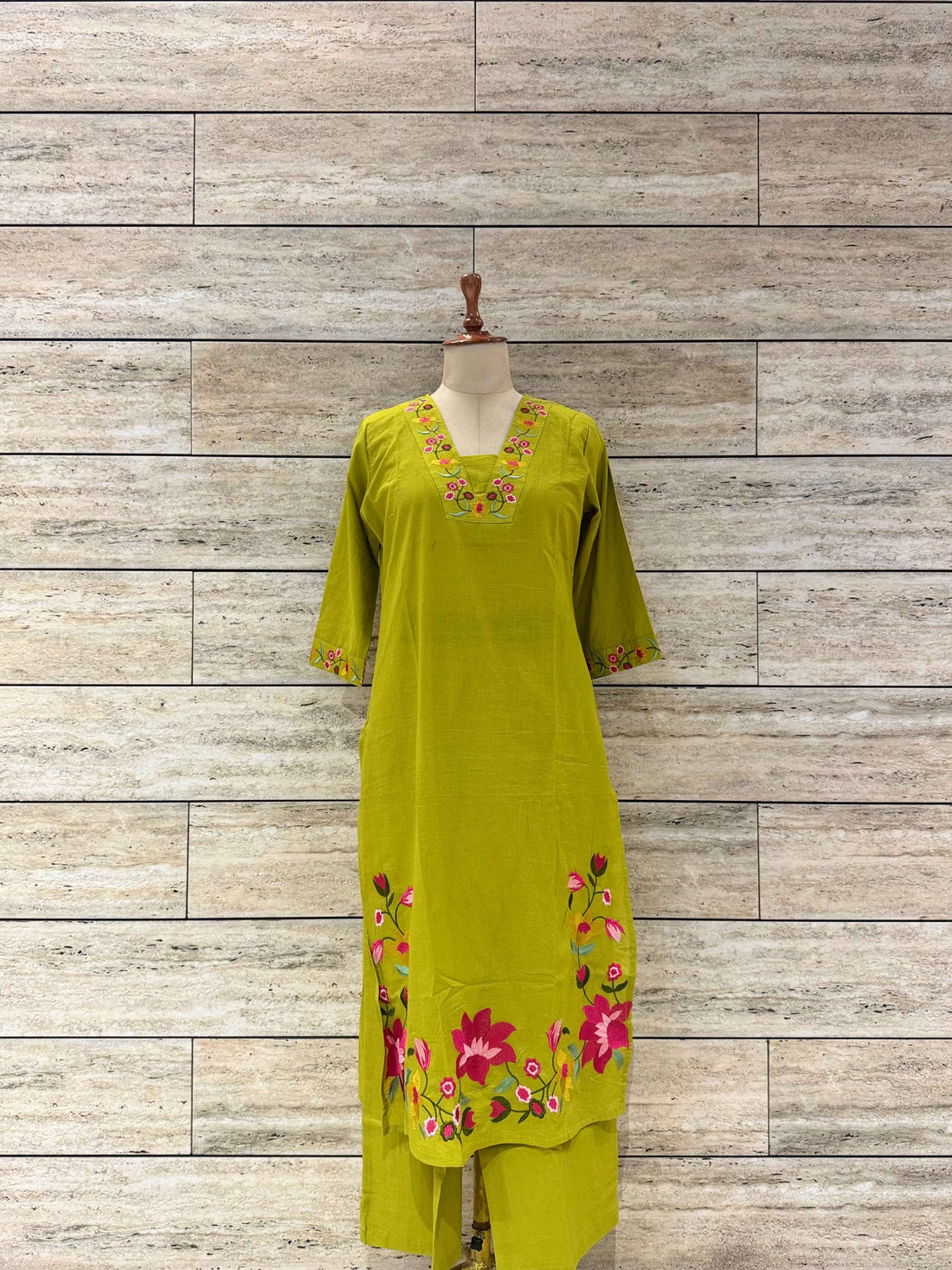 Pure Cotton Two Piece Pant Set With Embroidery
