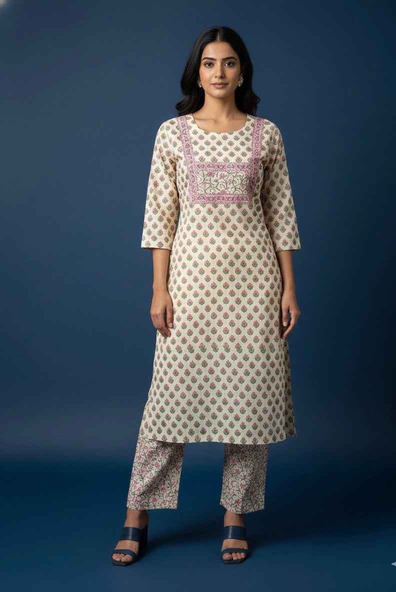 Pure Cotton Floral Print Three Piece Dupatta Set CS0210