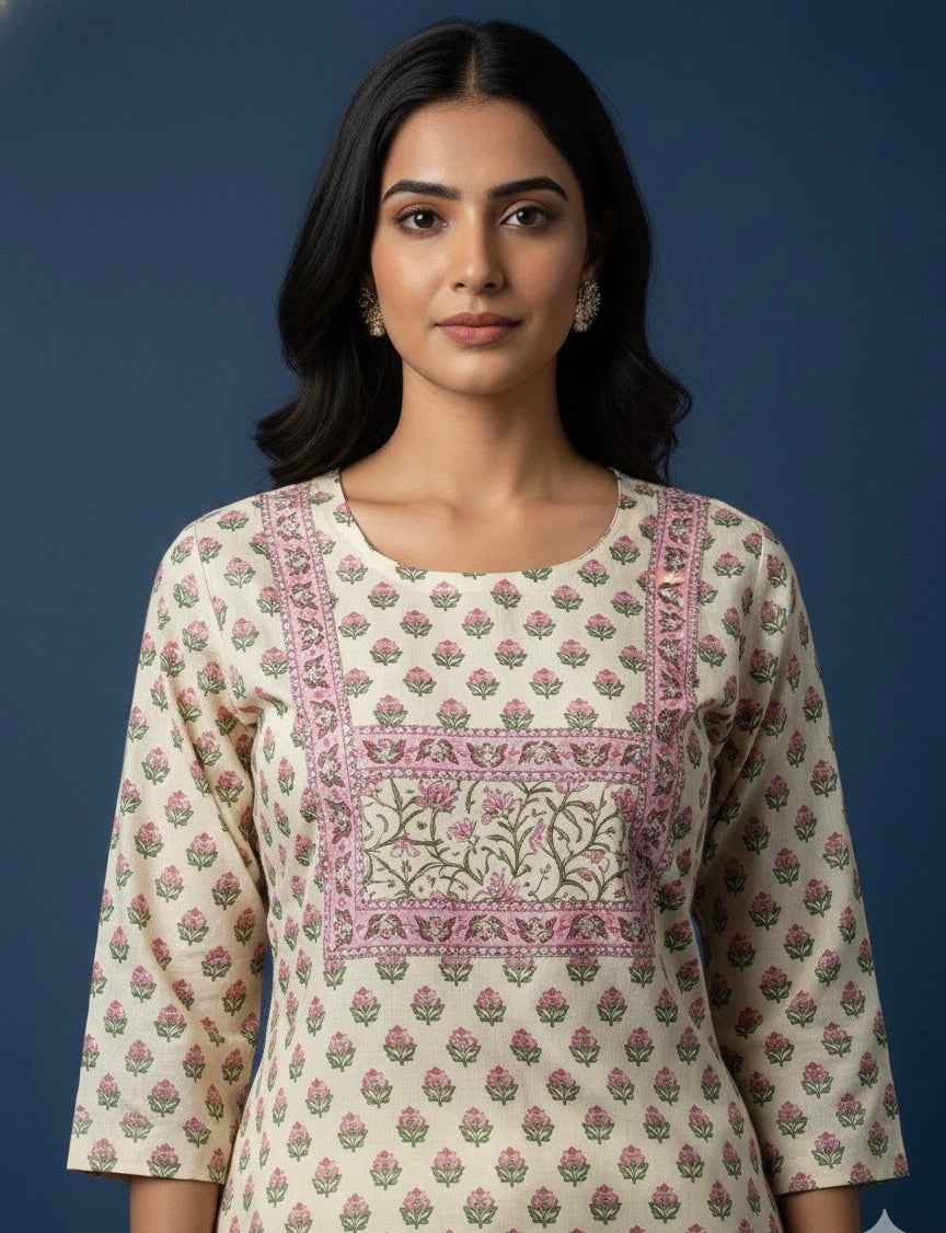 Pure Cotton Floral Print Three Piece Dupatta Set CS0210