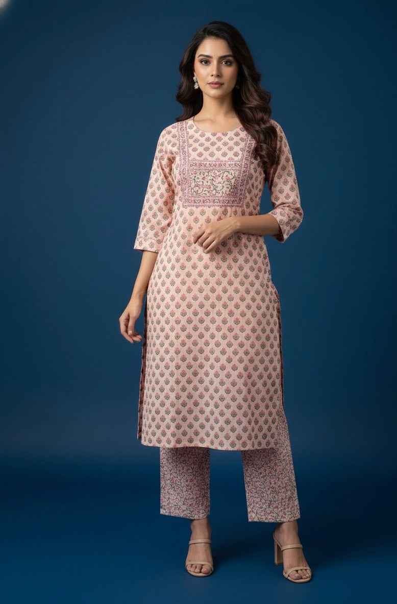 Pure Cotton Floral Print Three Piece Dupatta Set CS0210