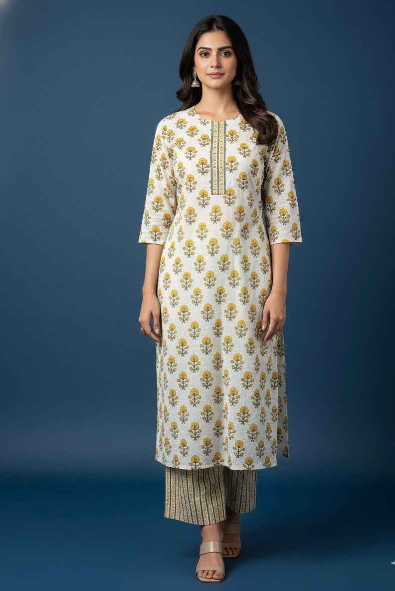 Pure Cotton Floral Print Three Piece Dupatta Set CS0207