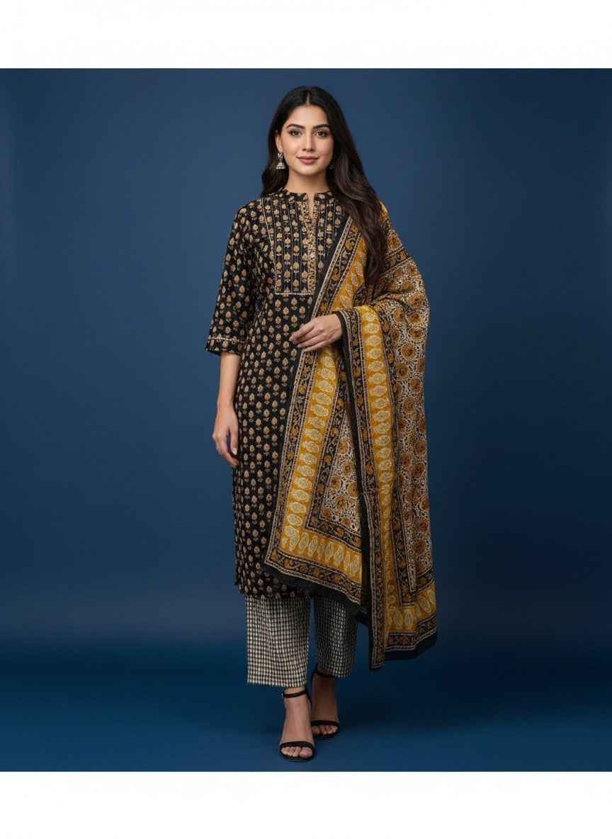 Pure Cotton Floral Print Three Piece Dupatta Set CS0202