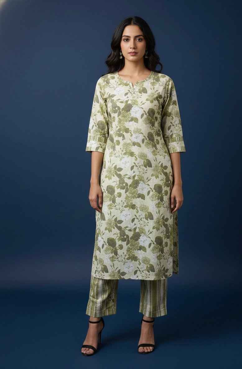 Pure Cotton Floral Print Three Piece Dupatta Set CS0195