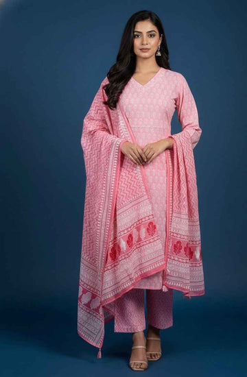 Pure Cotton Floral Print Three Piece Dupatta Set CS0196