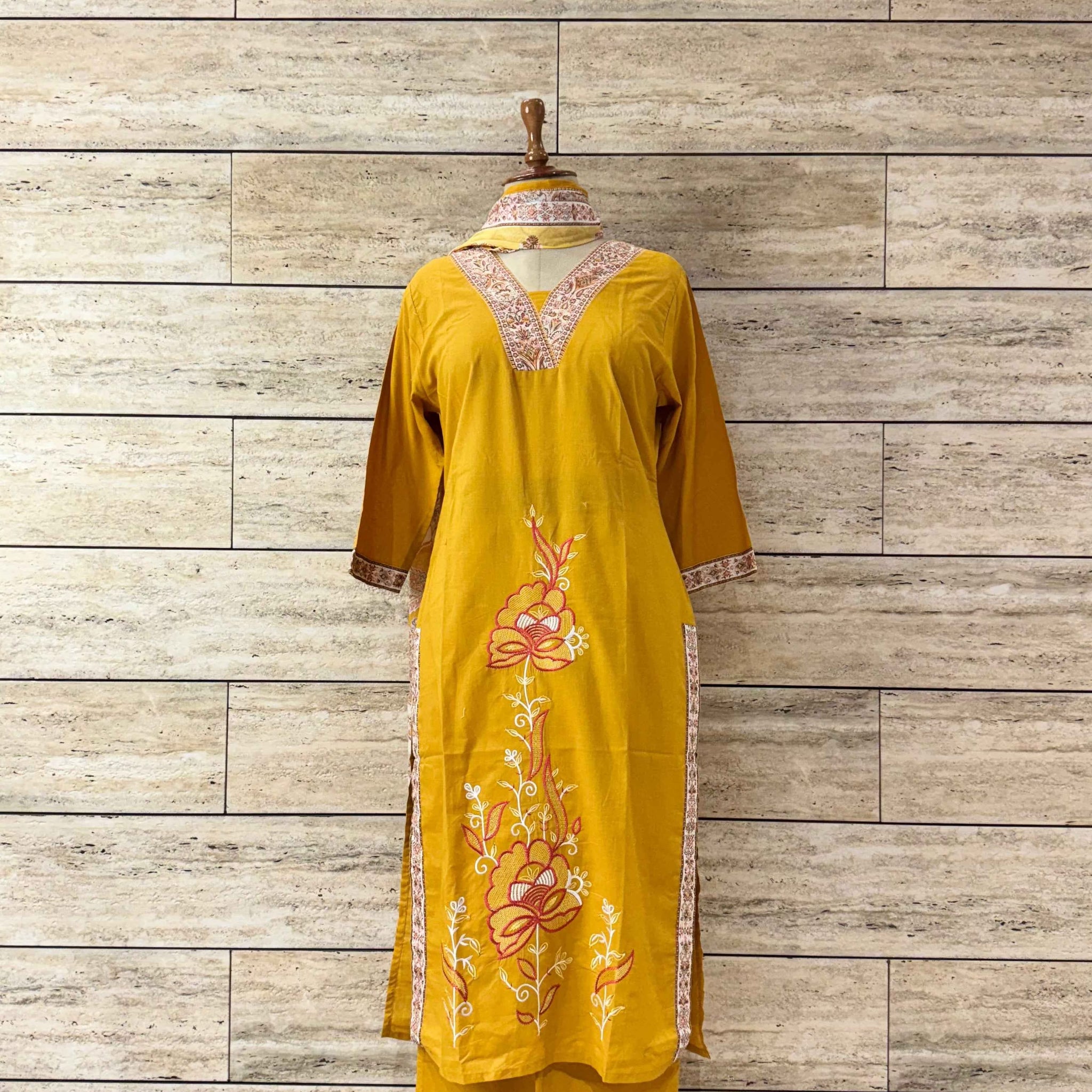 Solid Base Pure Cotton Embroidery Work Dupatta Set