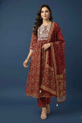 Pure Cotton  A Line  Print Three Piece Dupatta Set CS0222