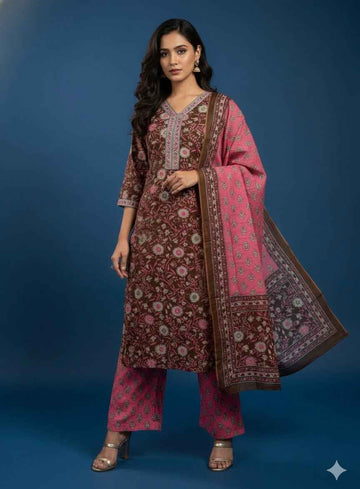Pure Cotton Three Piece Dupatta Set CS0218